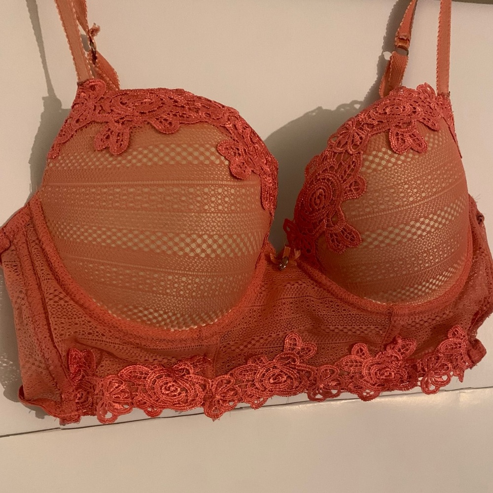 Daisy Fuentes Lacey-Coral Push-Up Bra 36D